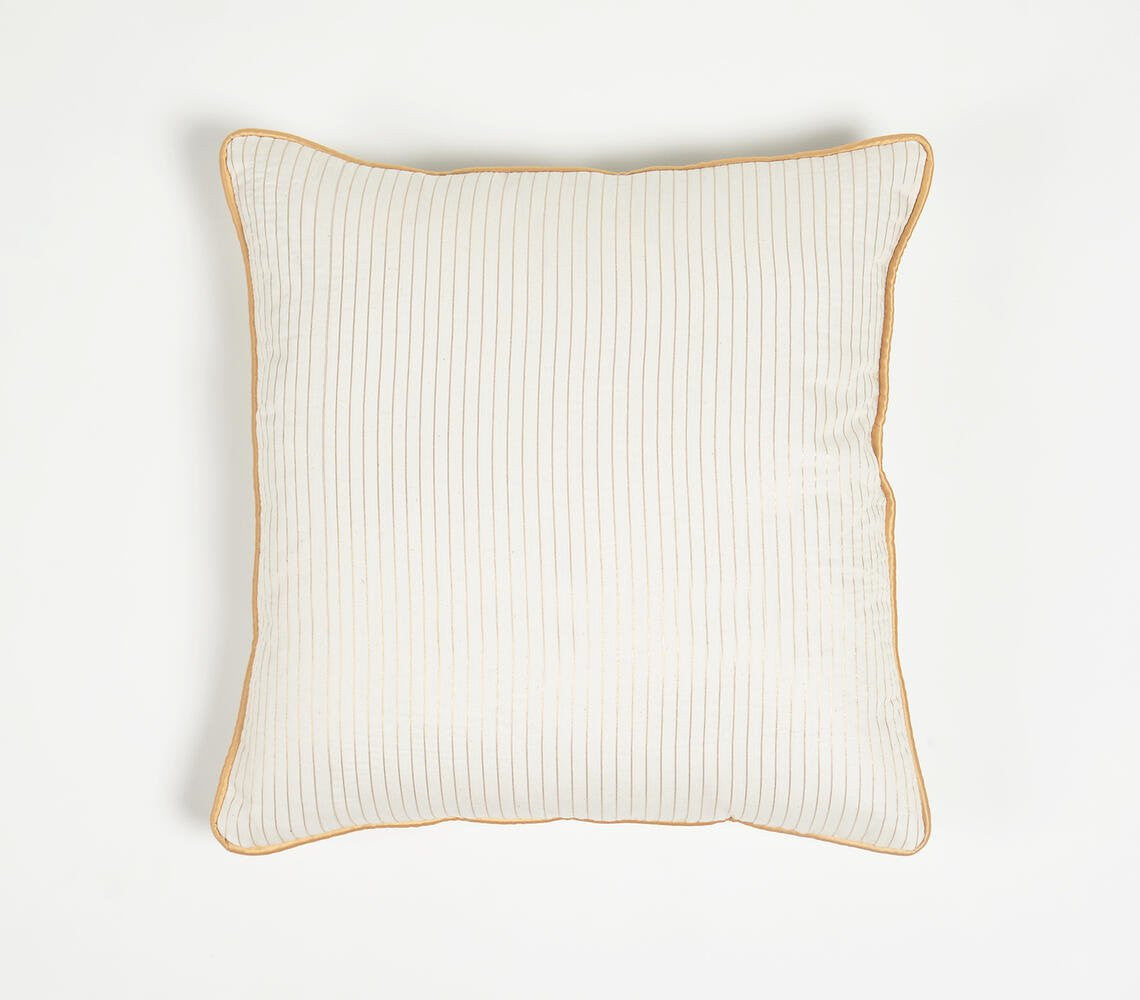 16" Yellow and White Striped Cotton Blend Throw Pillow Cover-1