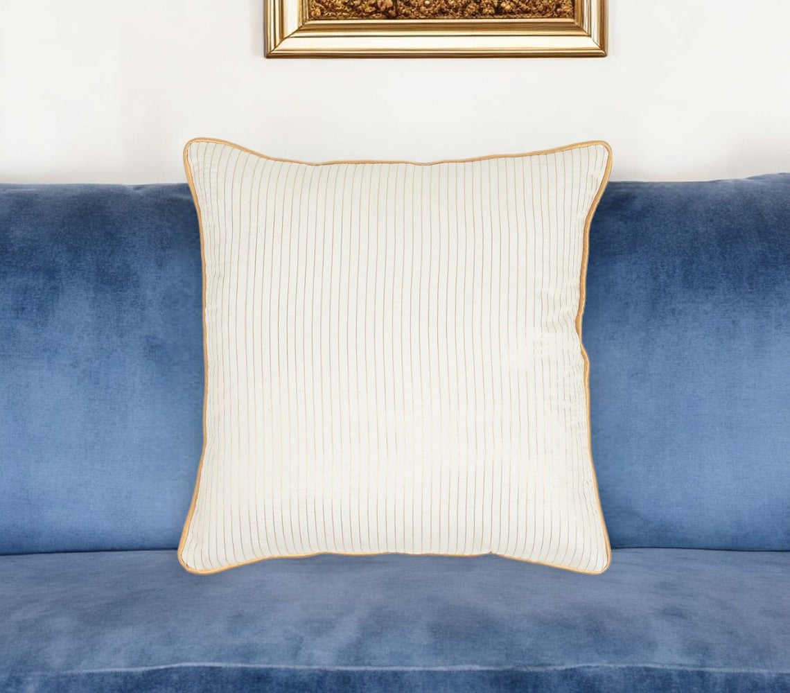 16" Yellow and White Striped Cotton Blend Throw Pillow Cover-0