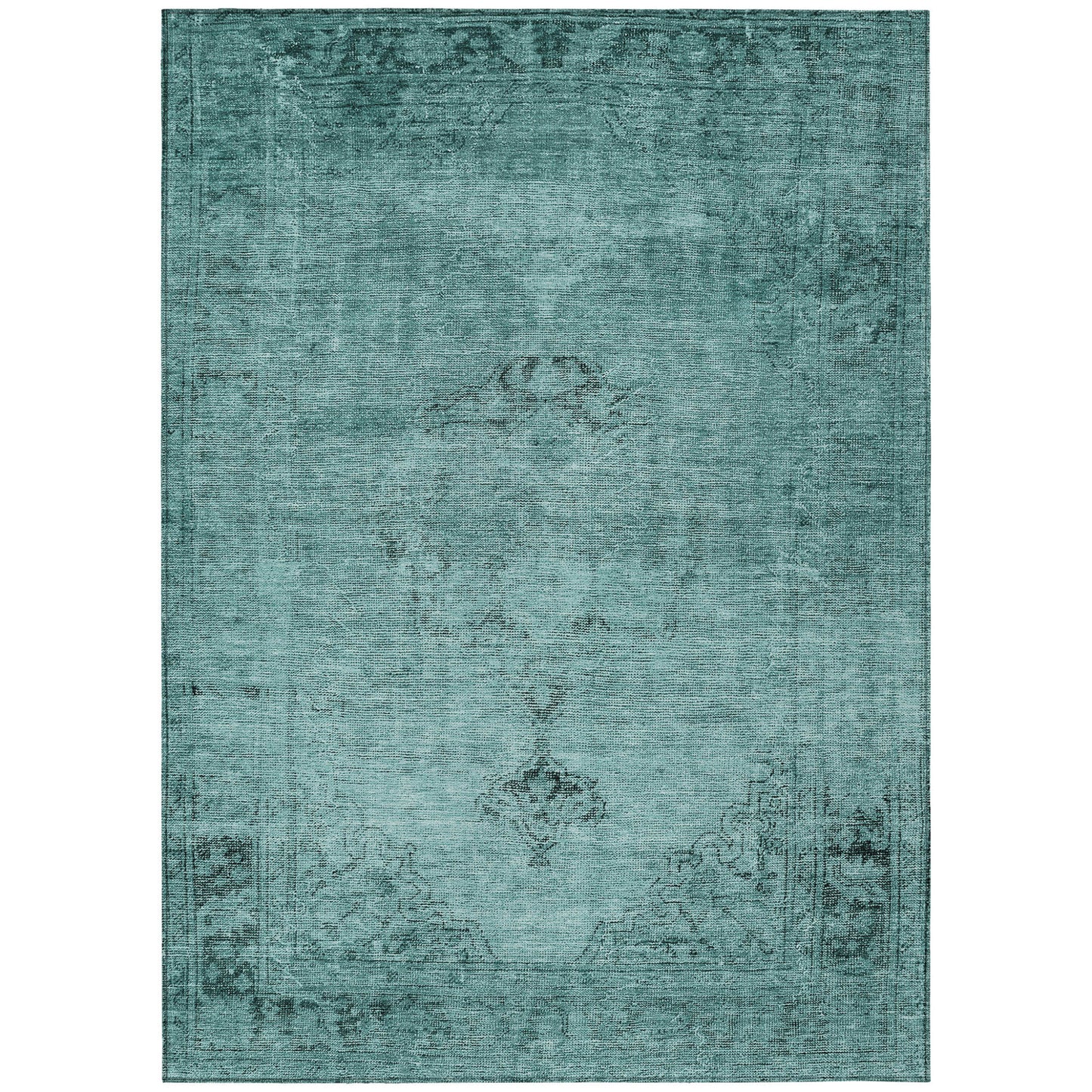 5' X 8' Teal Blue Turquoise And Charcoal Oriental Washable Indoor Outdoor Area Rug-1