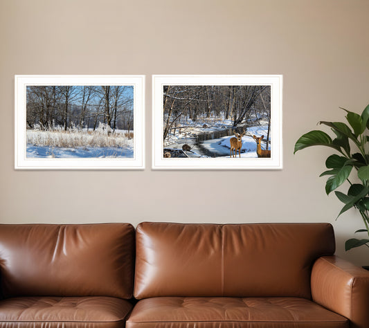 Set Of Two Great Outdoors Nature or Winter Forest 2 White Framed Print Wall Art-0