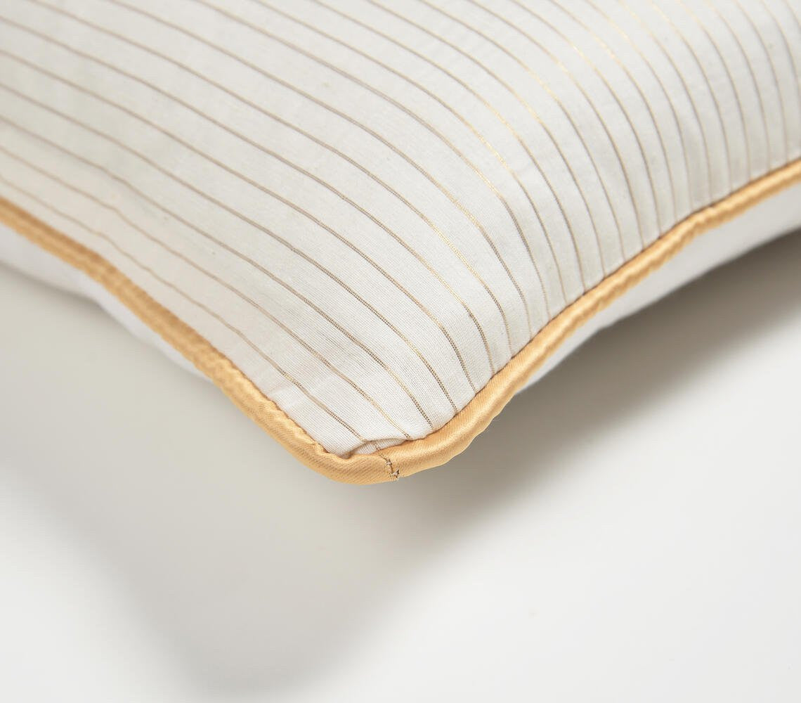 16" Yellow and White Striped Cotton Blend Throw Pillow Cover-3